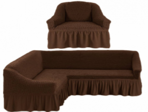 Чехол на угловой диван и 1 кресло / Шоколадный